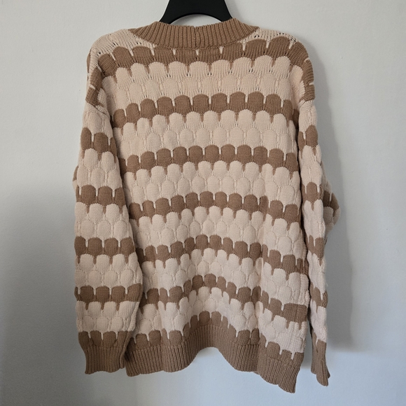 Les Serein Women's Cardigan Size M Cream and Brown Open Front Knit. NWT - Picture 5 of 9